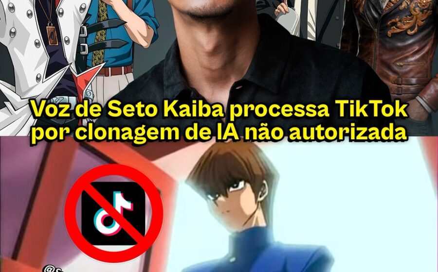 Kenjiro Tsuda, dublador japonês, em primeiro plano com fundo de tribunal de Tóquio, caso IA clonagem voz