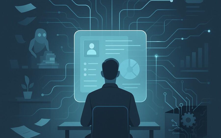 Jovens zillennials (25-30 anos) usando smartphones e laptops em ambiente de trabalho moderno
