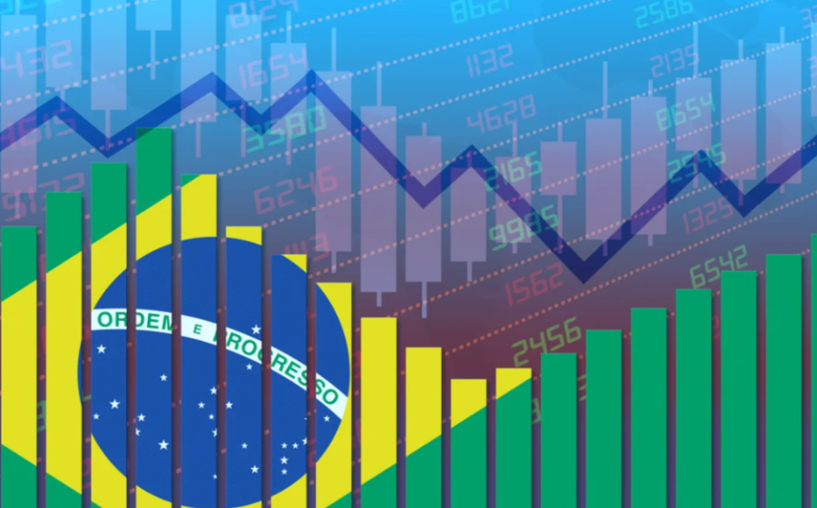 Gráfico mostra projeções divergentes de PIB do Brasil para 2027 entre Ministério da Fazenda, FMI, Banco Mundial e mercado