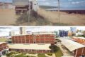 Fachada da FAINOR em Vitória da Conquista com estudantes e bandeiras comemorativas 25 anos