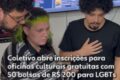 Grupo diverso de pessoas trans e não-binárias em atividade cultural do Coletivo 220 em São Carlos