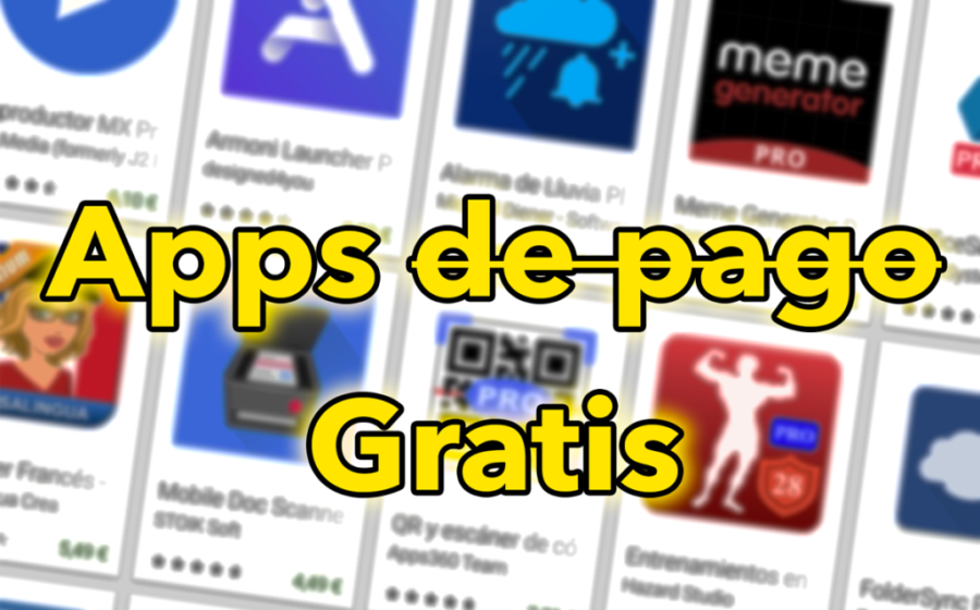 Smartphone exibindo Google Play Store com seis aplicativos pagos marcados como grátis por tempo limitado