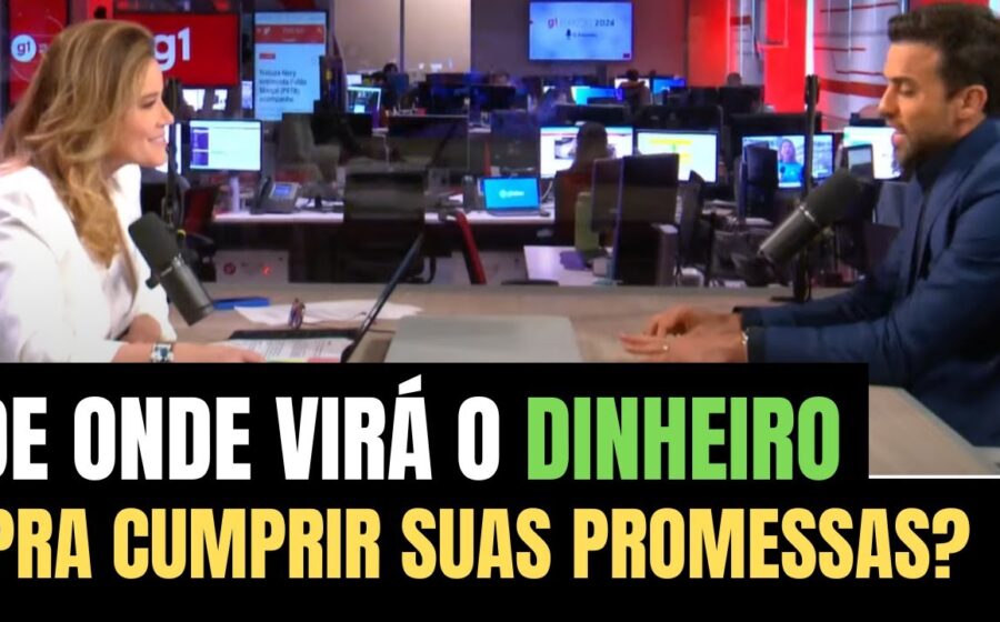 Ilustração de calculadora com documentos orçamentários e notas fiscais representando promessas de campanha e contas públicas