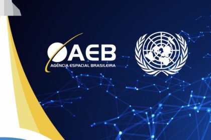 Foguete brasileiro decolando com satélite, simbolizando nova política espacial da AEB para inovação e investimentos privados