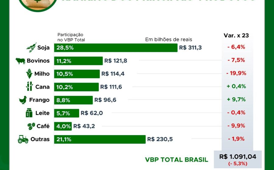 Campos de soja e gado bovino representam agronegócio brasileiro com VBP em queda