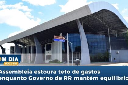 Plenário da Assembleia Legislativa de Roraima com gráfico sobre estouro do teto de gasto com pessoal