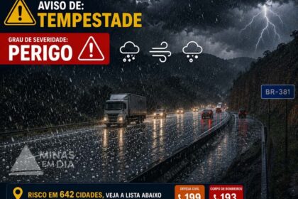 Alerta de tempestade no Vale do Paraíba com nuvens carregadas e chuva forte