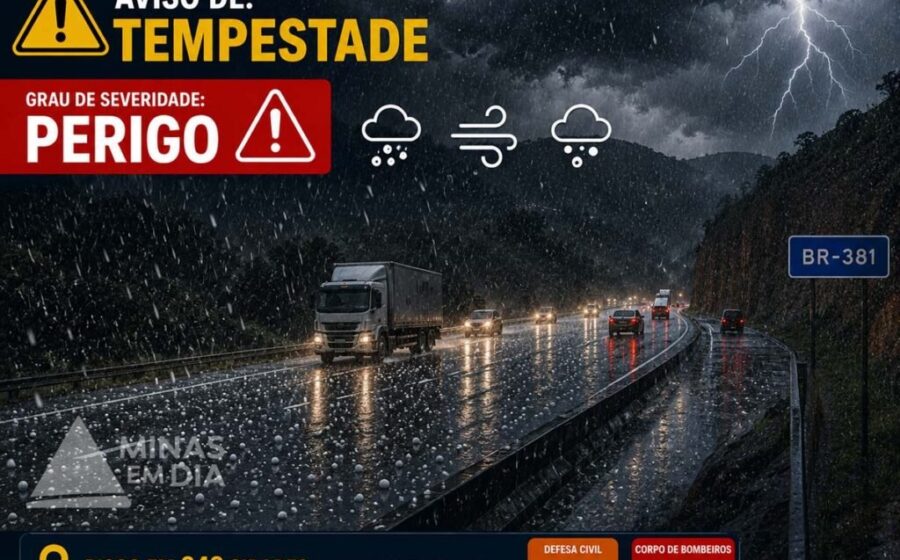 Alerta de tempestade no Vale do Paraíba com nuvens carregadas e chuva forte
