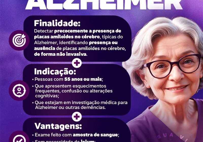 Exame de sangue para Alzheimer sendo realizado em laboratório, tubo de coleta e profissional de saúde