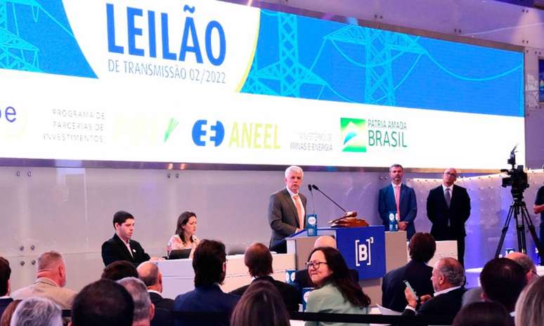 Torres de transmissão de energia ao pôr do sol representando leilões da Aneel 2027
