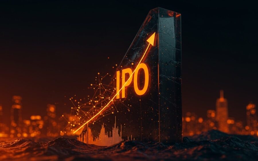 Logotipo da Anthropic sobre gráfico financeiro ascendente com ticker ANT Nasdaq