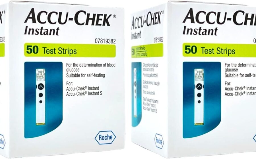 Caixa de tiras de glicemia Accu-Chek Active com logo da Anvisa e selo de lote público desviado