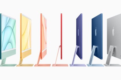 Apple iPad mini OLED, MacBook Pro M6 e iMac 24 polegadas coloridos lado a lado