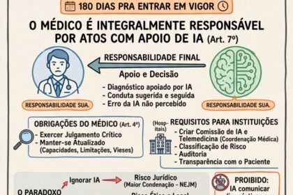 Ilustração de balança de justiça sobre teclado representando responsabilidade editorial