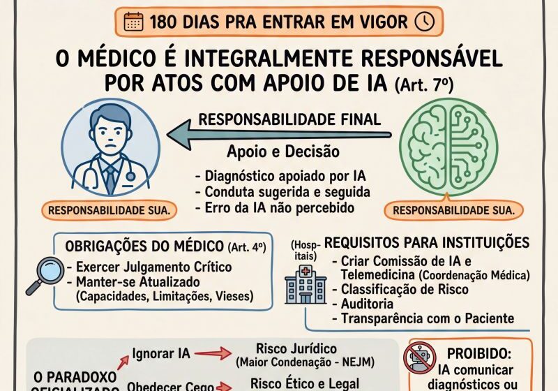 Ilustração de balança de justiça sobre teclado representando responsabilidade editorial