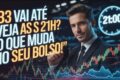Relógio digital mostrando mudança de horário com gráfico da B3 ao fundo