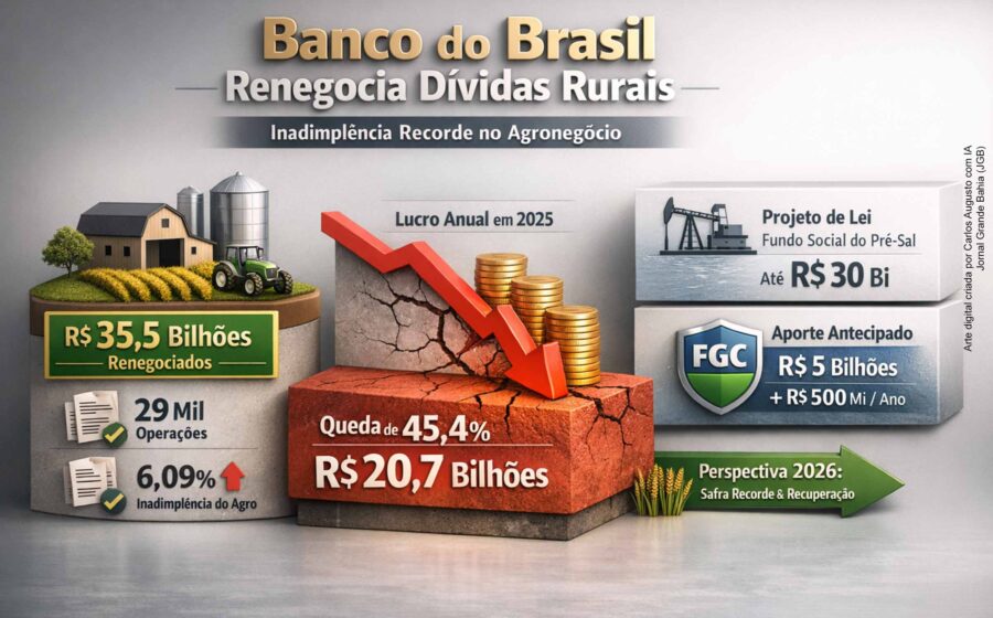 Ilustração do Banco Central regulando crédito: escudo sobre cartões e painel de dívidas unificado, representando novas regras 2027