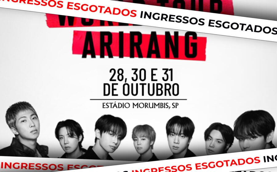 BTS se apresentando no estádio Morumbis lotado em São Paulo durante turnê no Brasil