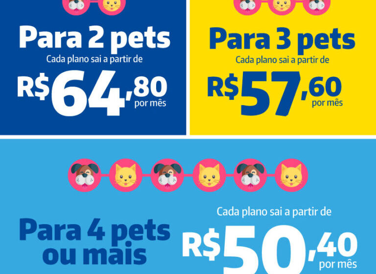 Cachorro e gato ao lado do logotipo do Banco BV com ícones de plano de saúde pet
