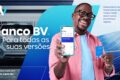 Cachorro e gato sorridentes ao lado de logotipo do Banco BV com ícones de plano de saúde pet