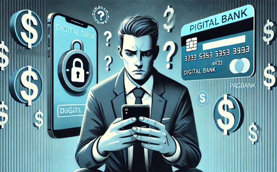 Bancos gigantes bloqueiam agentes de IA: cofre bancário com escudo digital impedindo robô de acessar contas