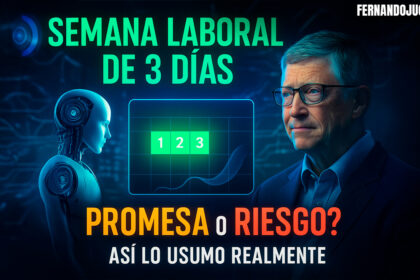 Jeff Bezos em destaque com elementos de inteligência artificial e calendário de 3 dias trabalho