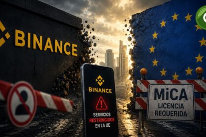 Logo da Binance sobre bandeira da UE com ícones de regulamentação MiCA e investigação