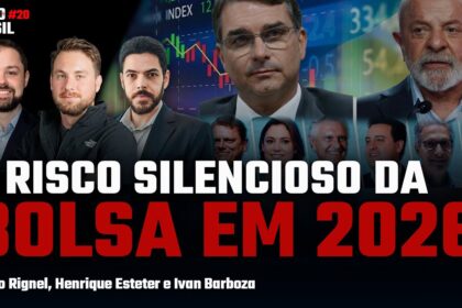 Mapa do Brasil dividido com urna eletrônica e balança da justiça inclinada, simbolizando risco sistêmico na eleição 2026