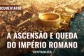 Mapa do Brasil rachado ao meio com ruínas romanas ao fundo simbolizando divisão política e lições históricas