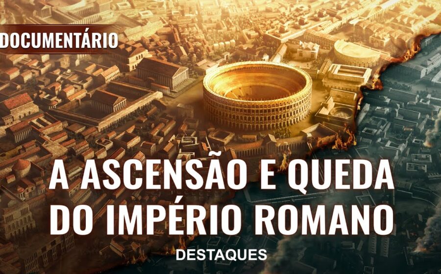 Mapa do Brasil rachado ao meio com ruínas romanas ao fundo simbolizando divisão política e lições históricas