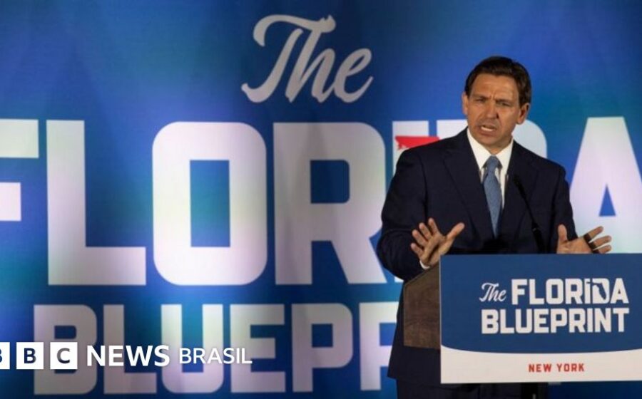 Felipe Sousa Lazaballet, candidato brasileiro à Câmara da Flórida, sorri em retrato de campanha
