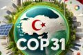 Líderes na COP31 na Turquia discutem meta de eletrificação global com usinas fósseis ao fundo