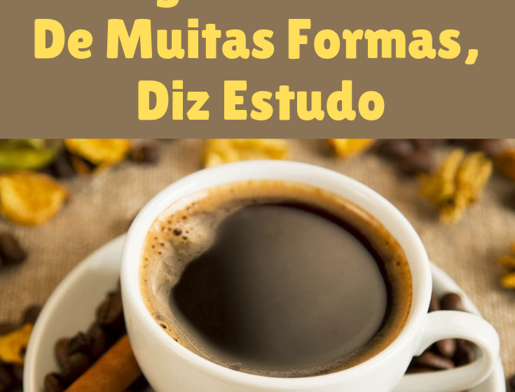 Xícara de café com grãos e ícones de intestino e cérebro representando estudo sobre microbioma e memória