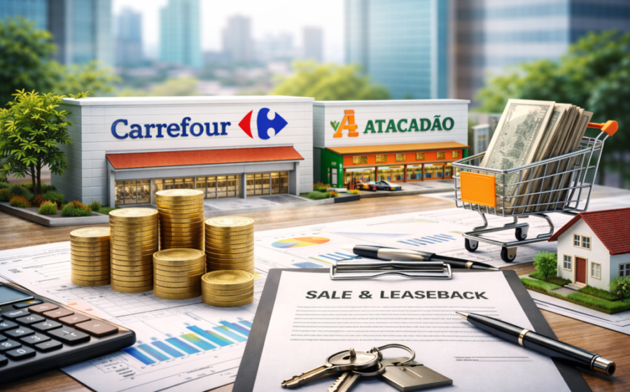 Sede do Carrefour Brasil e logotipo do fundo Pátria representando venda de 22 imóveis