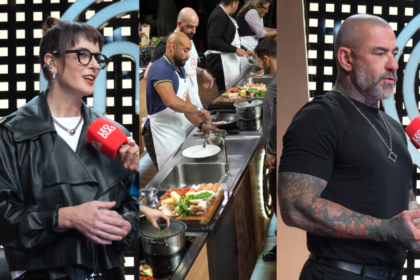 Henrique Fogaça e Paola Carosella, jurados do MasterChef Brasil, lado a lado em foto promocional da Band