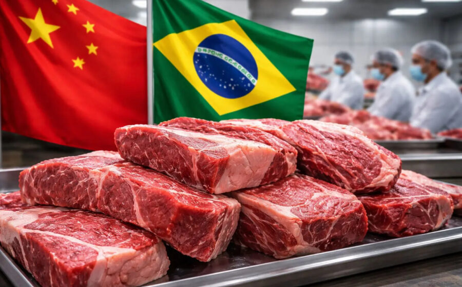 Contêineres de carne bovina brasileira em porto chinês com alerta de sobretaxa de 67%