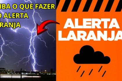 Céu escuro com chuva intensa sobre urna eletrônica e título de eleitor em São Paulo, alerta laranja Defesa Civil