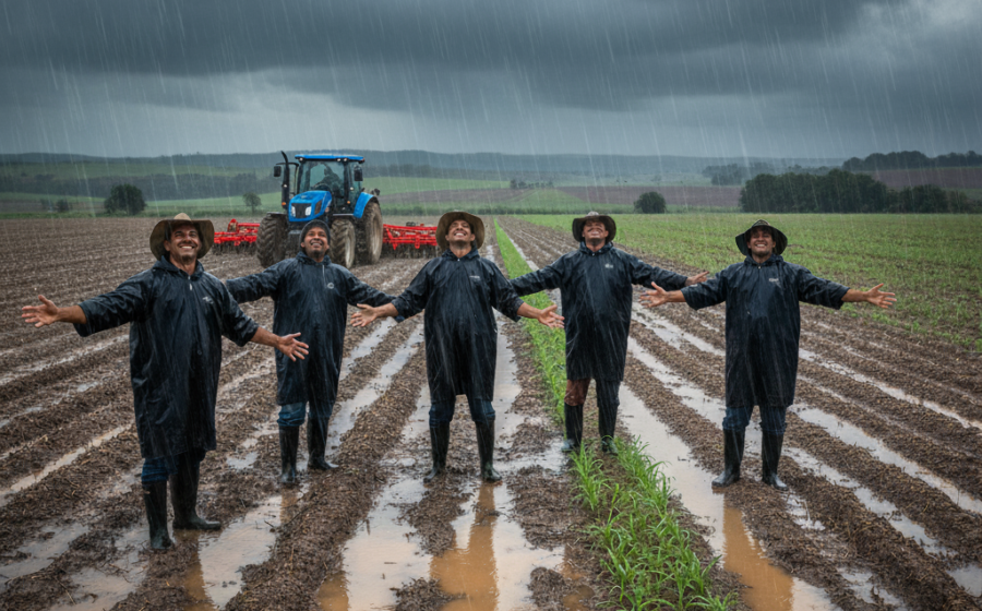 Chuva sobre lavouras de cana-de-açúcar e café no Brasil, impactando preços das commodities