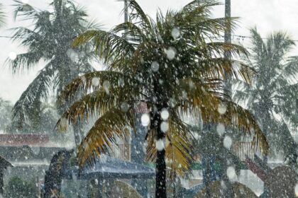 Eleitores enfrentam fila sob chuva forte em seção eleitoral durante votação estendida pelo TSE