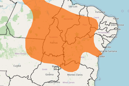 Mapa do Brasil com alerta amarelo do Inmet sobre chuvas no Matopiba afetando plantio de grãos