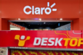 Logos Claro e Desktop sobre mapa do Brasil com conexões de fibra óptica no interior