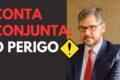Ilustração de conta bancária conjunta com alerta sobre riscos no inventário e sucessão