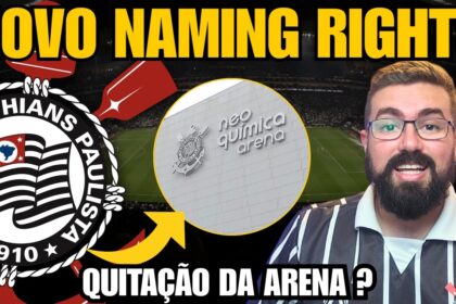 Estádio Neo Química Arena do Corinthians com logotipo da Caixa Econômica Federal
