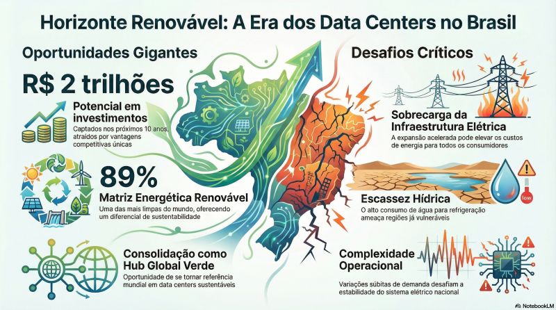 Data center moderno no Brasil com servidores e infraestrutura de refrigeração