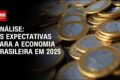 Candidatos em debate presidencial no púlpito, telão ao fundo com gráficos econômicos
