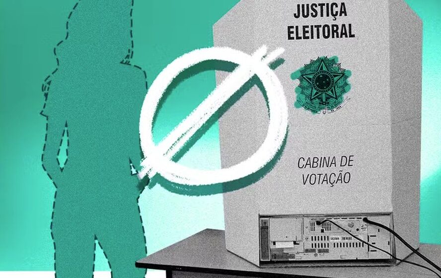 Logotipos Meta (Facebook, Instagram, WhatsApp, Threads) sobre balança da justiça, representando ordem para remover posts que incitem demissão por voto