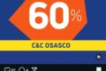 Banner de liquidação com etiquetas de até 62% off em calçados e eletrônicos