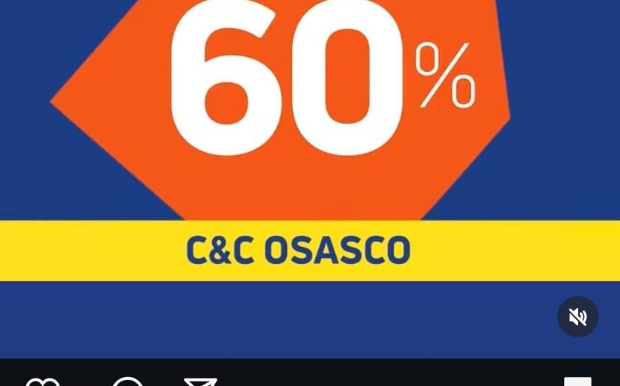 Banner de liquidação com etiquetas de até 62% off em calçados e eletrônicos