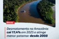 Vista aérea da Amazônia mostrando floresta preservada e áreas desmatadas em unidades de conservação