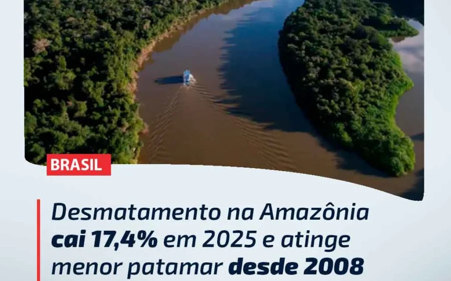 Vista aérea da Amazônia mostrando floresta preservada e áreas desmatadas em unidades de conservação